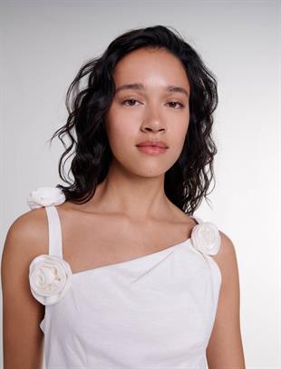 Çiçek Süslemeli Midi Elbise