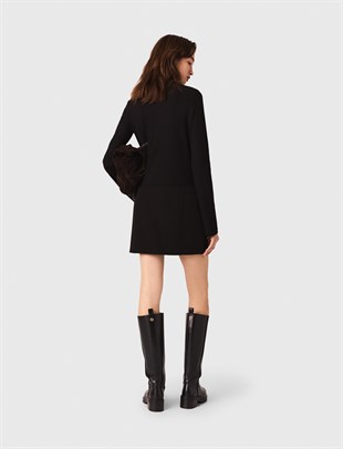 Çift Materyalli Sedef Düğmeli Mini Elbise