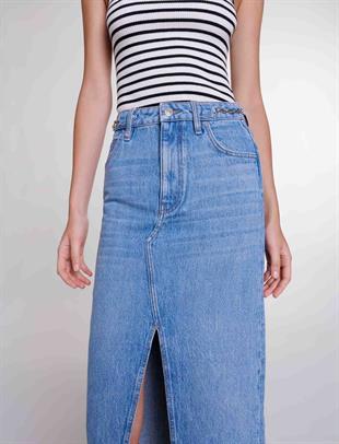 Çift Yırtmaçlı Denim Etek