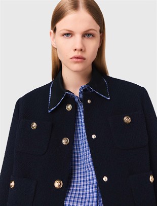 Çıkarılabilir Yaka Crop Tüvit Ceket