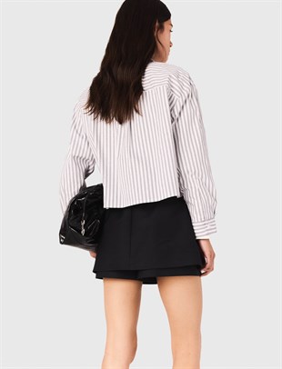 Çizgili Taş Detaylı Crop Gömlek