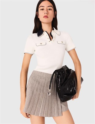 Çizgili Taş Detaylı Şort Etek