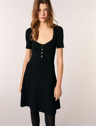 Clover Logo Düğmeli Triko Elbise