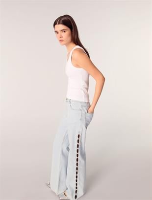 Cut Out Taş Detaylı Jean Pantolon