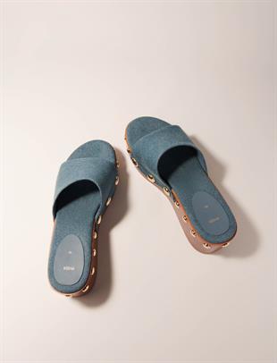 Denim bantlı topuklu terlik