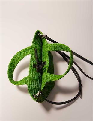 Deri askılı Yeşil Hasır çanta