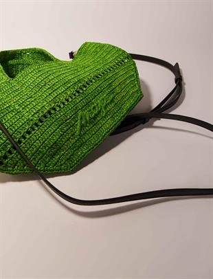Deri askılı Yeşil Hasır çanta
