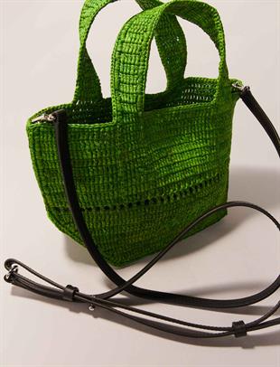 Deri askılı Yeşil Hasır çanta