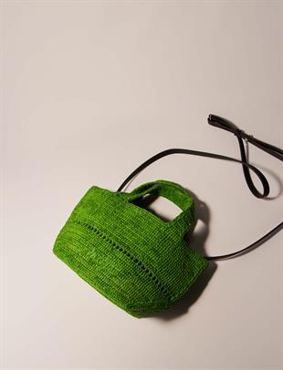 Deri askılı Yeşil Hasır çanta