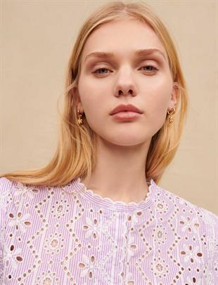 Dilim Yaka Detaylı Güpür Bluz