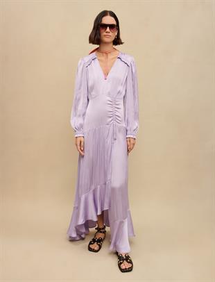 Dökümlü Saten Uzun Elbise