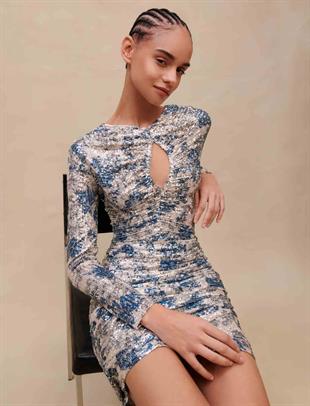 Drapeli Payetli Mini Elbise