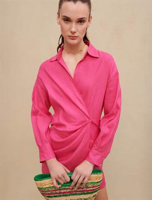 Drapeli Polo Yaka Mini Elbise