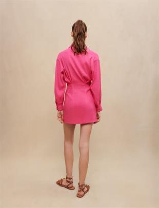 Drapeli Polo Yaka Mini Elbise