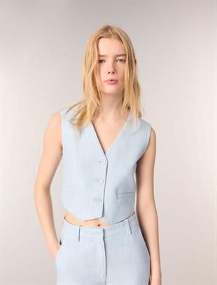 Düğmeli Mavi Takım Yelek