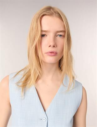 Düğmeli Mavi Takım Yelek