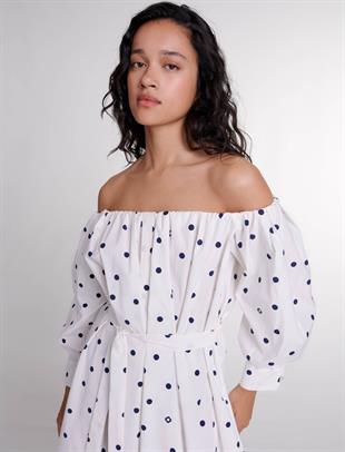 Düşük Omuz Puantiyeli Elbise