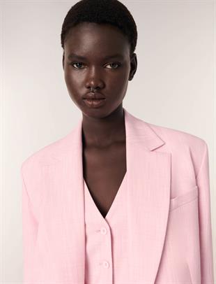 Düz Kesim Düğmeli Pembe Blazer Ceket