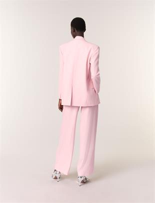 Düz Kesim Düğmeli Pembe Blazer Ceket