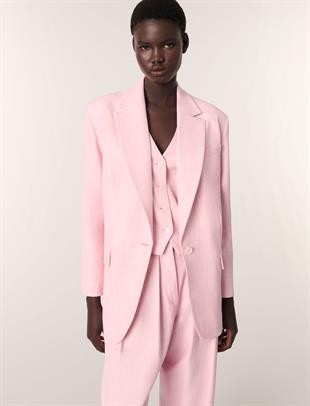 Düz Kesim Düğmeli Pembe Blazer Ceket