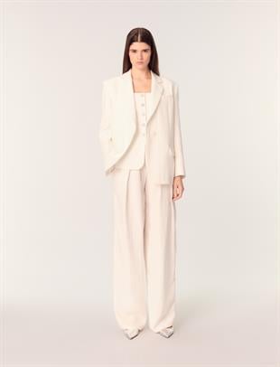 Düz Kesim Keten Blazer