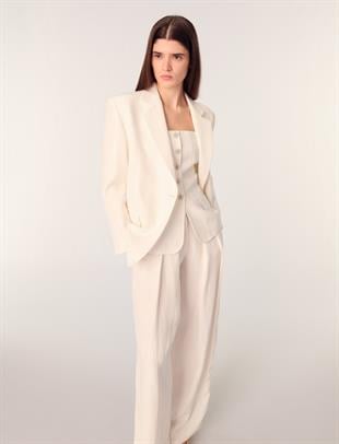 Düz Kesim Keten Blazer