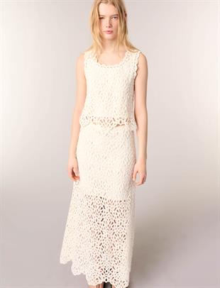 Ekru Uzun Kroşe Etek