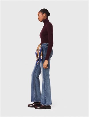 Eskitme Detaylı Geniş Paça Jean Pantolon