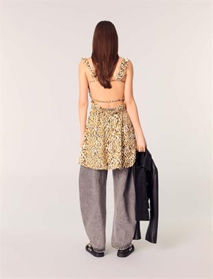 Fırfır Askılı Leopar Mini Elbise