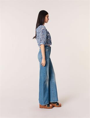 Floral aplike kare yaka bluz