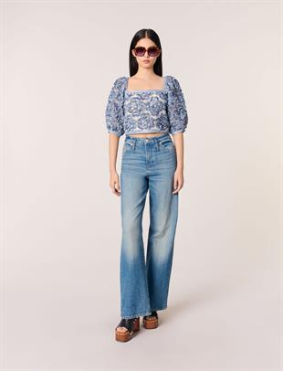 Floral aplike kare yaka bluz