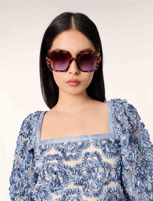 Floral aplike kare yaka bluz