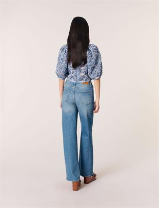 Floral aplike kare yaka bluz