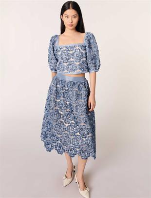 Floral aplike uzun etek