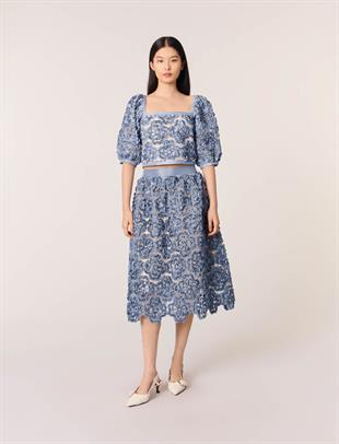 Floral aplike uzun etek