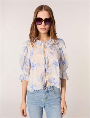 Floral desen bağcıklı bluz