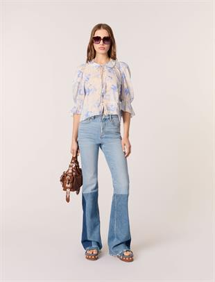 Floral desen bağcıklı bluz