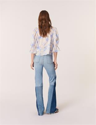 Floral desen bağcıklı bluz