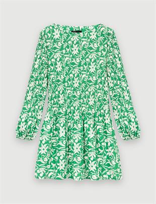 Floral Desen Pilise Mini Elbise