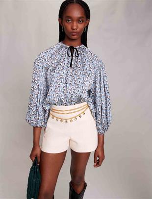 Floral Desen Saten Bluz