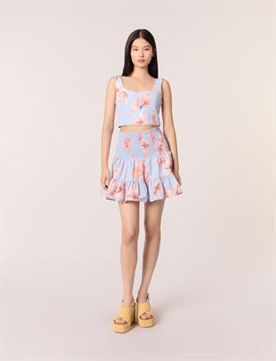 Floral desenli mini etek