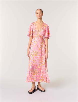 Floral Desenli Yırtmaçlı Elbise