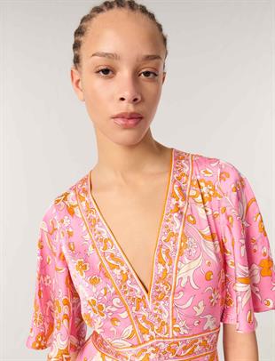 Floral Desenli Yırtmaçlı Elbise