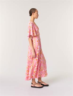 Floral Desenli Yırtmaçlı Elbise