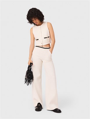 Geniş Paça Ekru Triko Pantolon