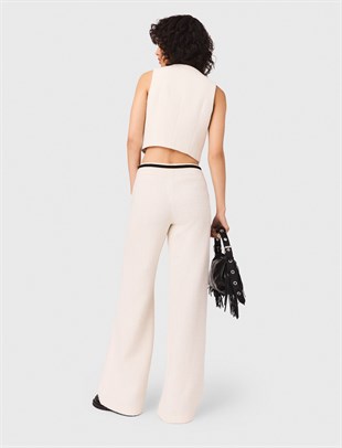 Geniş Paça Ekru Triko Pantolon