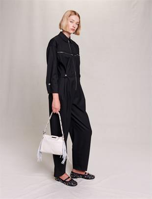 Geniş Paça Fermuar Kapamalı Tulum