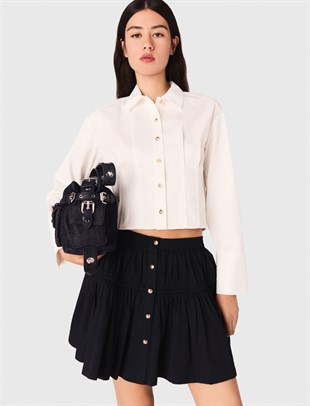 Gold Düğmeli Kısa Beyaz Poplin Gömlek