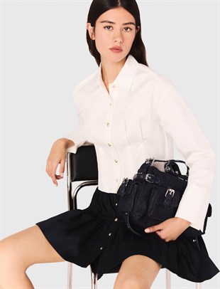 Gold Düğmeli Kısa Beyaz Poplin Gömlek