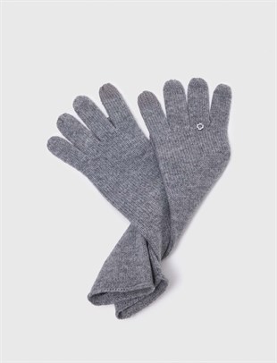 Gri Clover Logo Detaylı Yün Eldiven